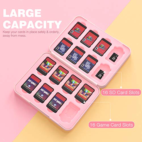 MoKo Funda para Almacenamiento para Switch Juegos Compatible con Nintendo Switch & Switch Lite & Switch OLED, Organizador de 16 Tarjetas de Juego Impermeable Estuche Caja de Tarjeta - Gato Rosa