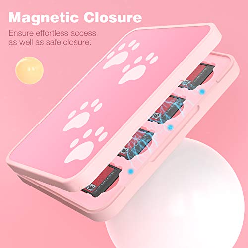 MoKo Funda para Almacenamiento para Switch Juegos Compatible con Nintendo Switch & Switch Lite & Switch OLED, Organizador de 16 Tarjetas de Juego Impermeable Estuche Caja de Tarjeta - Gato Rosa