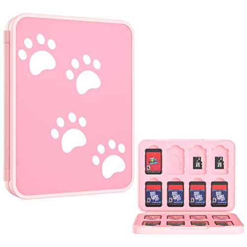 MoKo Funda para Almacenamiento para Switch Juegos Compatible con Nintendo Switch & Switch Lite & Switch OLED, Organizador de 16 Tarjetas de Juego Impermeable Estuche Caja de Tarjeta - Gato Rosa