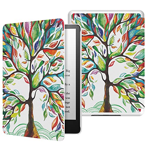 MoKo Funda para Kindle Paperwhite 11ª Generación (Modelo 2021) 6.8" y Kindle Paperwhite Signature Edición, PC Estuche Carcasa Estilo Niños con Auto Sueño/Estela, Árbol de Suerte