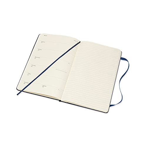Moleskine - Agenda Semanal de 18 Meses, Agenda Semanal 2021/2022, Agenda Semana Vista con Tapa Dura y Cierre Elástico, Tamaño Grande 13 x 21 cm, Color Azul Zafiro, 208 Páginas