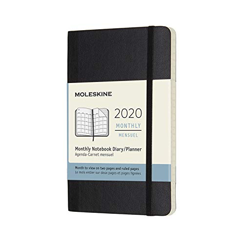 Moleskine Monthly 2020 - Agenda Mensual de 12 Meses en Plan Orizontal con Tapa Blanda, Pequeño (9 x 14 cm), Negro (Black)