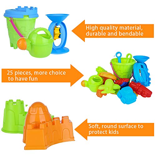 MOOKLIN ROAM 25 Piezas Niños Juguete de Playa, Bebe Conjunto de Juguetes Arena y Nieve en Moldes de Animales Set con Bolsa de Malla Blando para Niños Niñas Bañera Agua Juguetes de Baño y Nieve