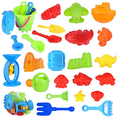 MOOKLIN ROAM 25 Piezas Niños Juguete de Playa, Bebe Conjunto de Juguetes Arena y Nieve en Moldes de Animales Set con Bolsa de Malla Blando para Niños Niñas Bañera Agua Juguetes de Baño y Nieve