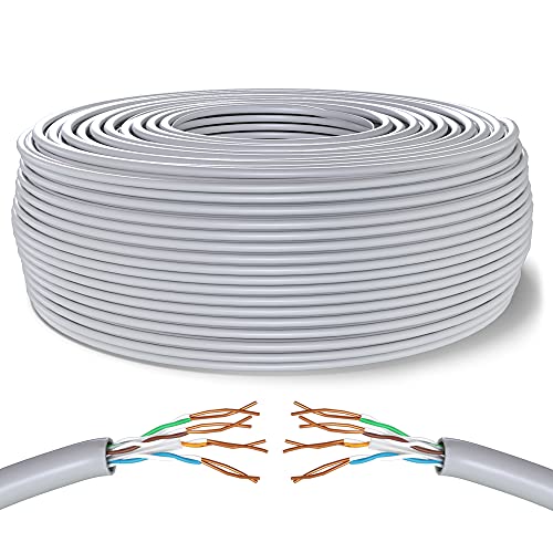 Mr. Tronic 150m Cable de Instalación Red Ethernet Bobina | CAT6, AWG24, CCA, UTP | LAN Gigabit de Alta Velocidad | Conexión a Internet | Ideal para PC, Router, Modem, Switch, TV (150 Metros, Gris)