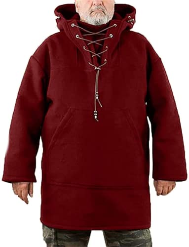 MTDBAOD Mens Wool Heavy Coat, Winter Long Sleeve Warm Casual Hooded Anorak Coat Outwear for Men, for Sporting, Camping (Red,S)