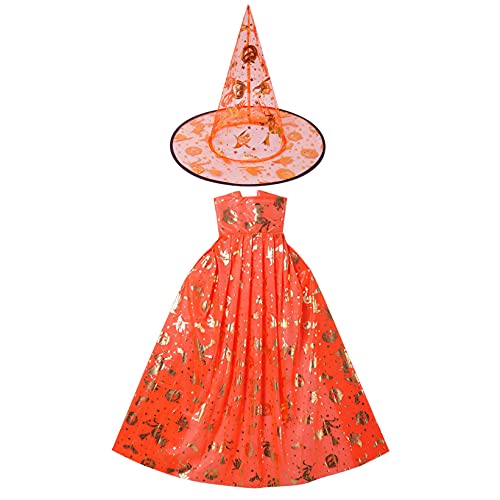 Mufeng Juego de Disfraces de Fiesta Carnaval para Niños y Niñas Unisex Traje de Cosplay de Bruja Capa con Sombrero para Halloween Naranja Talla Única