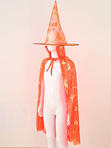 Mufeng Juego de Disfraces de Fiesta Carnaval para Niños y Niñas Unisex Traje de Cosplay de Bruja Capa con Sombrero para Halloween Naranja Talla Única