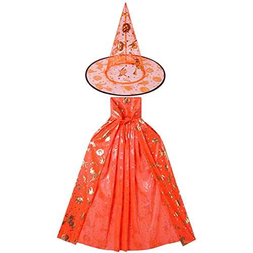 Mufeng Juego de Disfraces de Fiesta Carnaval para Niños y Niñas Unisex Traje de Cosplay de Bruja Capa con Sombrero para Halloween Naranja Talla Única