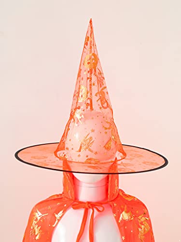Mufeng Juego de Disfraces de Fiesta Carnaval para Niños y Niñas Unisex Traje de Cosplay de Bruja Capa con Sombrero para Halloween Naranja Talla Única