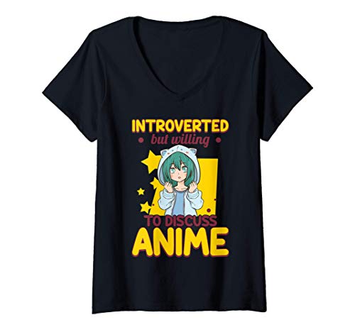 Mujer Cute & Funny Introverted But Willing To Discuss Anime Girl Camiseta Cuello V