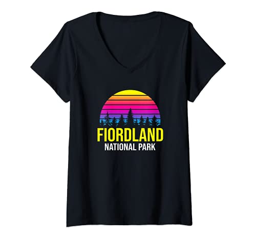Mujer Fiordland National Park New Zealand Sunset Family Vacation Camiseta Cuello V