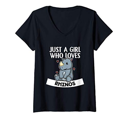 Mujer Just A Girl Who Loves Rhinos Disfraz De Rinoceronte Camiseta Cuello V