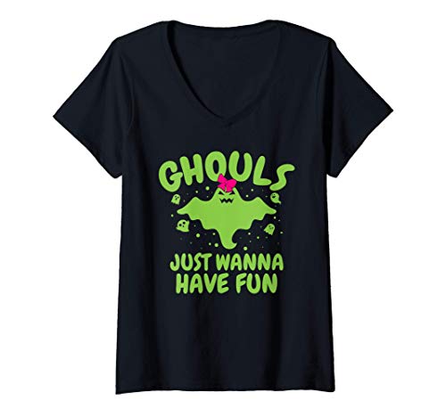Mujer Los demonios de Halloween sólo quieren divertirse, chicas, m Camiseta Cuello V