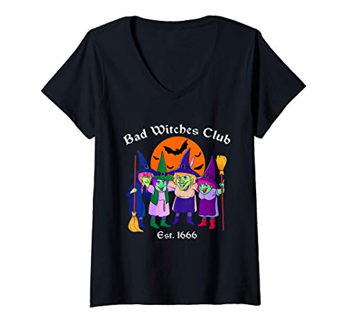 Mujer Malas Brujas Club De Halloween Bruja Salem Grupo A Juego Camiseta Cuello V