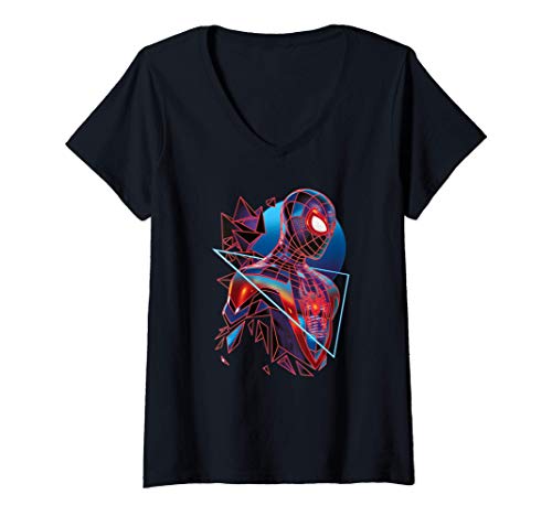 Mujer Marvel Spider-Man: Miles Morales Game Digital Neon Camiseta Cuello V