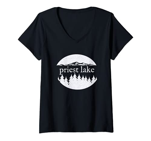 Mujer Priest Lake Idaho ID Nature Vacation Souvenir Design Camiseta Cuello V