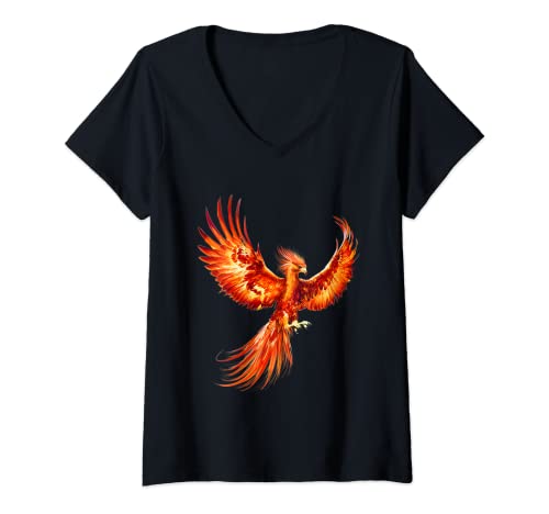 Mujer Rising Phoenix Fire Fenix Inspirational Fantasy Gift Camiseta Cuello V