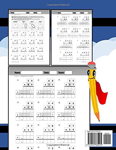 Multi-Digit Multiplication: 100 Practice Pages (with Grid Line Guides) - Multiply Double Digit, Triple Digit, and Big Numbers - 2 Digit - 3 Digit ... Math Workbook with Answer Key (Ages 9-11)