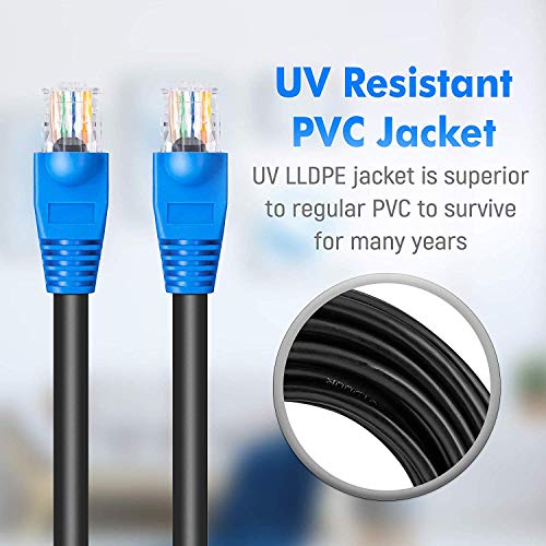 MutecPower Cable 50m Cable de Red ethernet Cat5E Exterior con Enchufe RJ-45 - FTP - CCA - Negro - 50 Metros