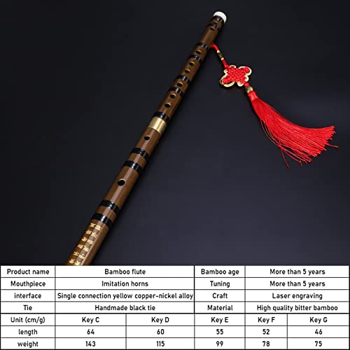 MYRCLMY Música de bambú Flauta Fife Tradicional Instrumento Musical Chino Hecho a Mano, Dizi Instrumento de Viento de Madera Musical Chino,Key f