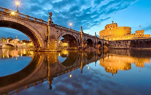 NA 500 Pieces Puzzle Children Games Jigsaws Landscape Architecture Scenery Rome Italy Ponte Sant Angelo Bridge Tiber River Castle San Angelo Jigsaw For Kid Adult Jigsaw Puzzle