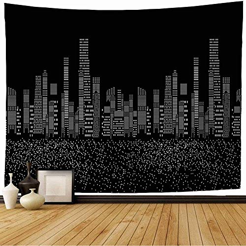 NA Tapiz de Pared Melbourne Cities Silhouette USA Ubicaciones Urban City Skyline Black Chicago View Tapiz de Arquitectura Blanca Tapiz de Playa para Colgar en la Pared para decoración del hogar