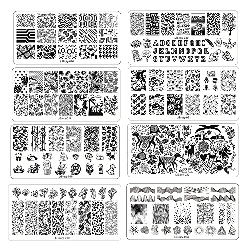 Nail Art Stamping Plates 12pcs Placas Estampacion Uñas para Manicura +1pcs Sello de Silicona +1 pcs Rascador +1 pcs Bolsa para Placas(Rosa)