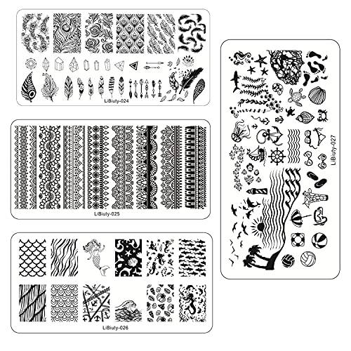 Nail Art Stamping Plates 12pcs Placas Estampacion Uñas para Manicura +1pcs Sello de Silicona +1 pcs Rascador +1 pcs Bolsa para Placas(Rosa)