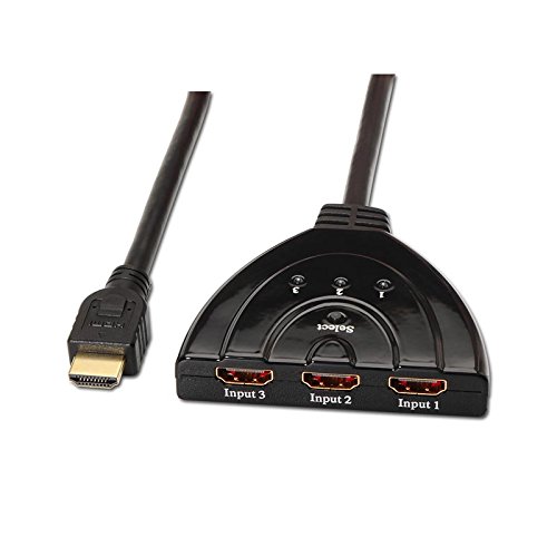 NanoCable 10.25.2103 - Switch HDMI V1.3 de alta velocidad 3x1 pigtail, negro, con cable HDMI de 50cm
