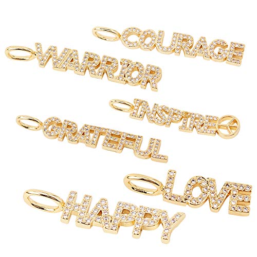 NBEADS PC 6 Colgantes de Circonita Cúbica Word Charm, Colgantes de Circonita Cúbica con Micro Pavé de Latón Dorado Transparente para Hacer Joyas