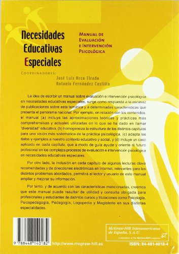 Necesidades educativas especiales:manual de evaluacion e intervencion ps icologica