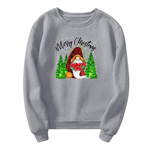 NHNKB Camiseta de manga larga para mujer, de Navidad, cuello redondo, a rayas, informal, básica, blusa