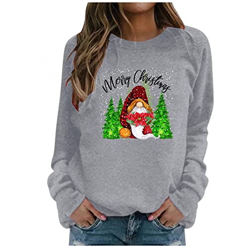 NHNKB Camiseta de manga larga para mujer, de Navidad, cuello redondo, a rayas, informal, básica, blusa