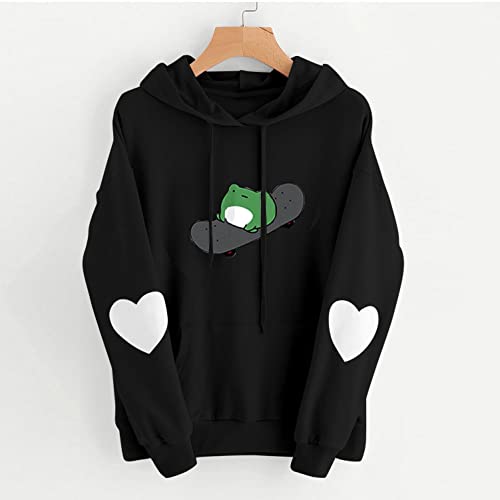 NHNKB Sudadera con capucha para mujer con diseño de rana, Negro , XL