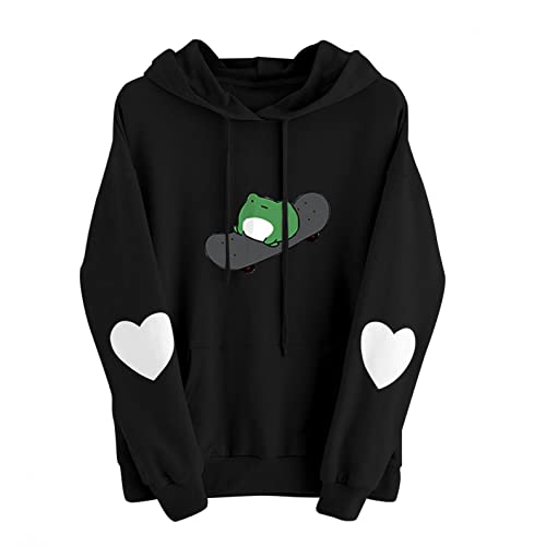 NHNKB Sudadera con capucha para mujer con diseño de rana, Negro , XL