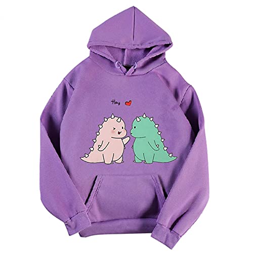 NHNKB Sudadera con capucha para mujer, diseño de dinosaurios, sudadera con capucha para mujer, juvenil, de invierno, morado, XL