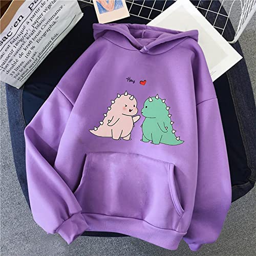 NHNKB Sudadera con capucha para mujer, diseño de dinosaurios, sudadera con capucha para mujer, juvenil, de invierno, morado, XL