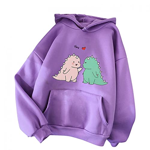 NHNKB Sudadera con capucha para mujer, diseño de dinosaurios, sudadera con capucha para mujer, juvenil, de invierno, morado, XL