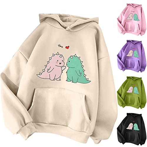 NHNKB Sudadera con capucha para mujer, diseño de dinosaurios, sudadera con capucha para mujer, juvenil, de invierno, morado, XL