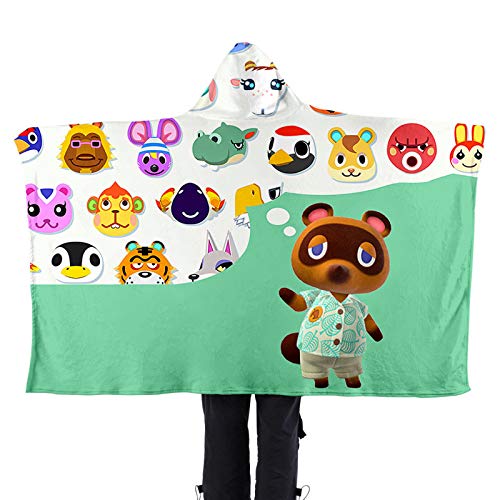 Niño Adulto Animal Crossing Manta con Capucha Cálida y cómoda Franela Sofá Manta Escuela Dormitorio Oficina Almuerzo Manta, Anime Game Animal Crossing Manta