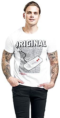 Nintendo NES Entertainment System - Original Hombre Camiseta Blanco XL, 100% algodón, Regular