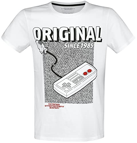 Nintendo NES Entertainment System - Original Hombre Camiseta Blanco XL, 100% algodón, Regular