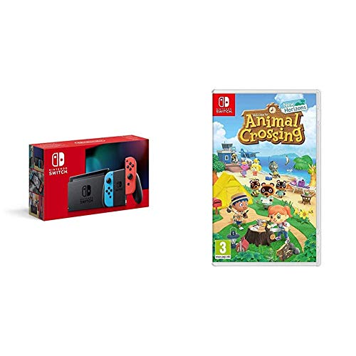 Nintendo Switch - Consola Estándar, Color Azul Neón/Rojo Neón + Animal Crossing: New Horizons