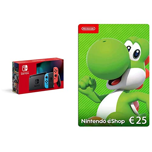 Nintendo Switch - Consola Estándar, Color Azul Neón/Rojo Neón + Nintendo eShop Tarjeta de regalo 25€ (Código de descarga)