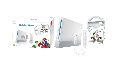 Nintendo Wii (White) with Mario Kart: Includes White Wii Wheel and Wii Remote Plus [Importación inglesa]