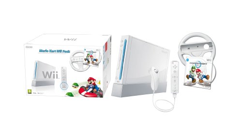 Nintendo Wii (White) with Mario Kart: Includes White Wii Wheel and Wii Remote Plus [Importación inglesa]