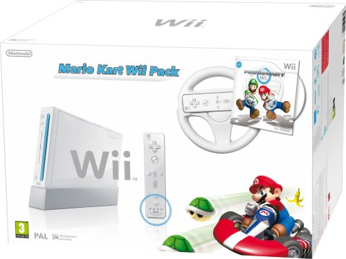 Nintendo Wii (White) with Mario Kart: Includes White Wii Wheel and Wii Remote Plus [Importación inglesa]