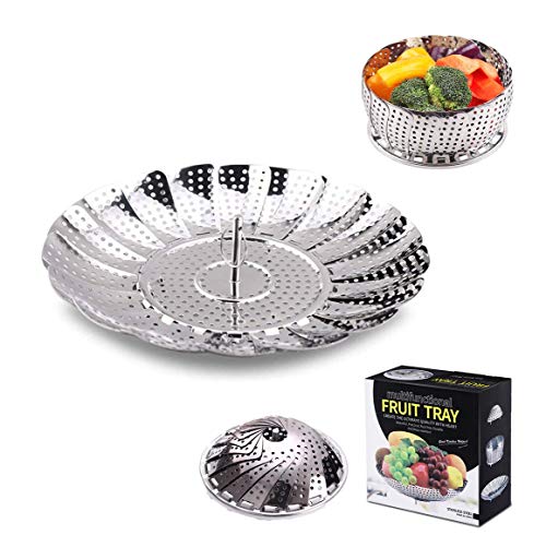 NOBRAND Steamer Cesta Plegabl,Cesta Vaporera Plegable de Acero Inoxidable,Acero Inoxidable Vegetal Vaporizador Comida Vaporizador de Alimentos, (Acero Inoxidable sin níquel, 30 cm)