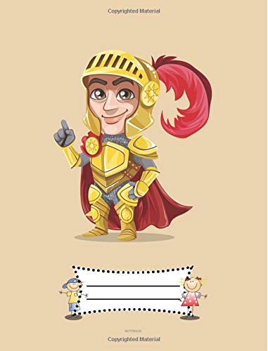 Notebook: Cute Small Version of a Smiling Knight with a Armor Costume, Composition Wide Ruled 7.5 x 9.25 inches, 110 pages, back to school writing pad ... teachers (Gift, School, Office Supply)